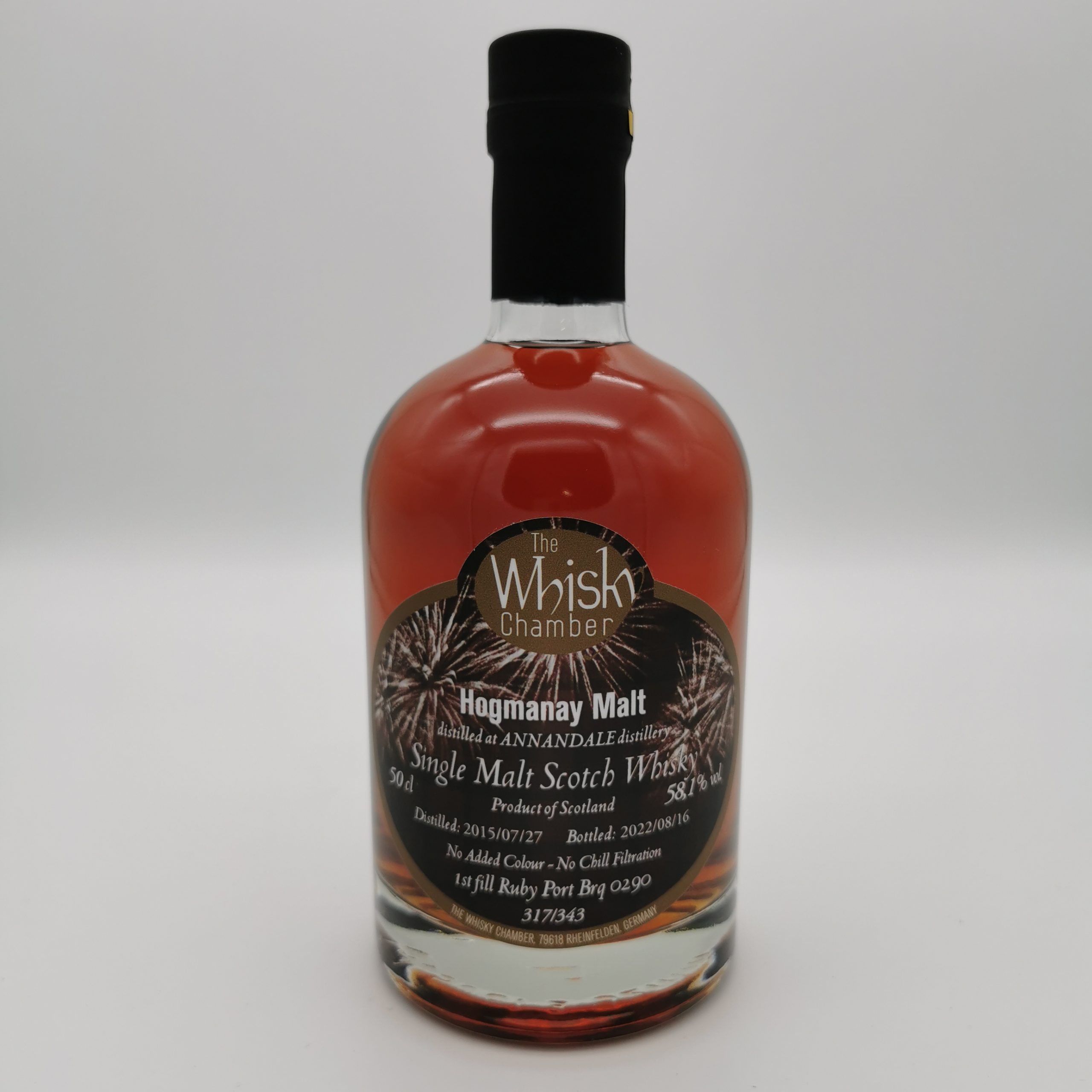 Annandale 7 Jahre peated Hogmanay Malt 1st Fill Ruby Port Barrique -The Whisky Chamber- 58,1%vol. 0,5L