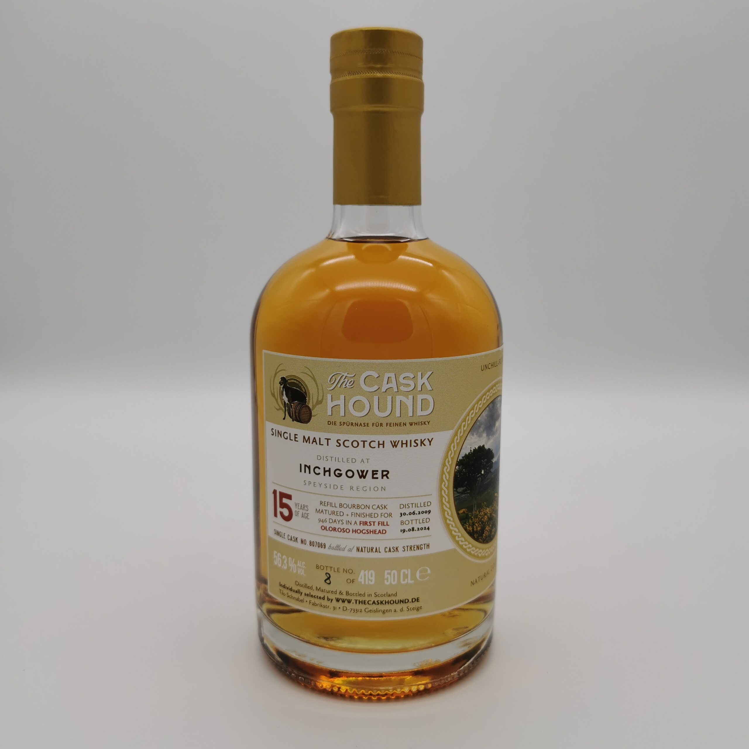 Inchgower 15 Jahre 2009/2024 First Fill Oloroso Hogshead Finish -The Caskhound- 56,3%vol. 0,5L