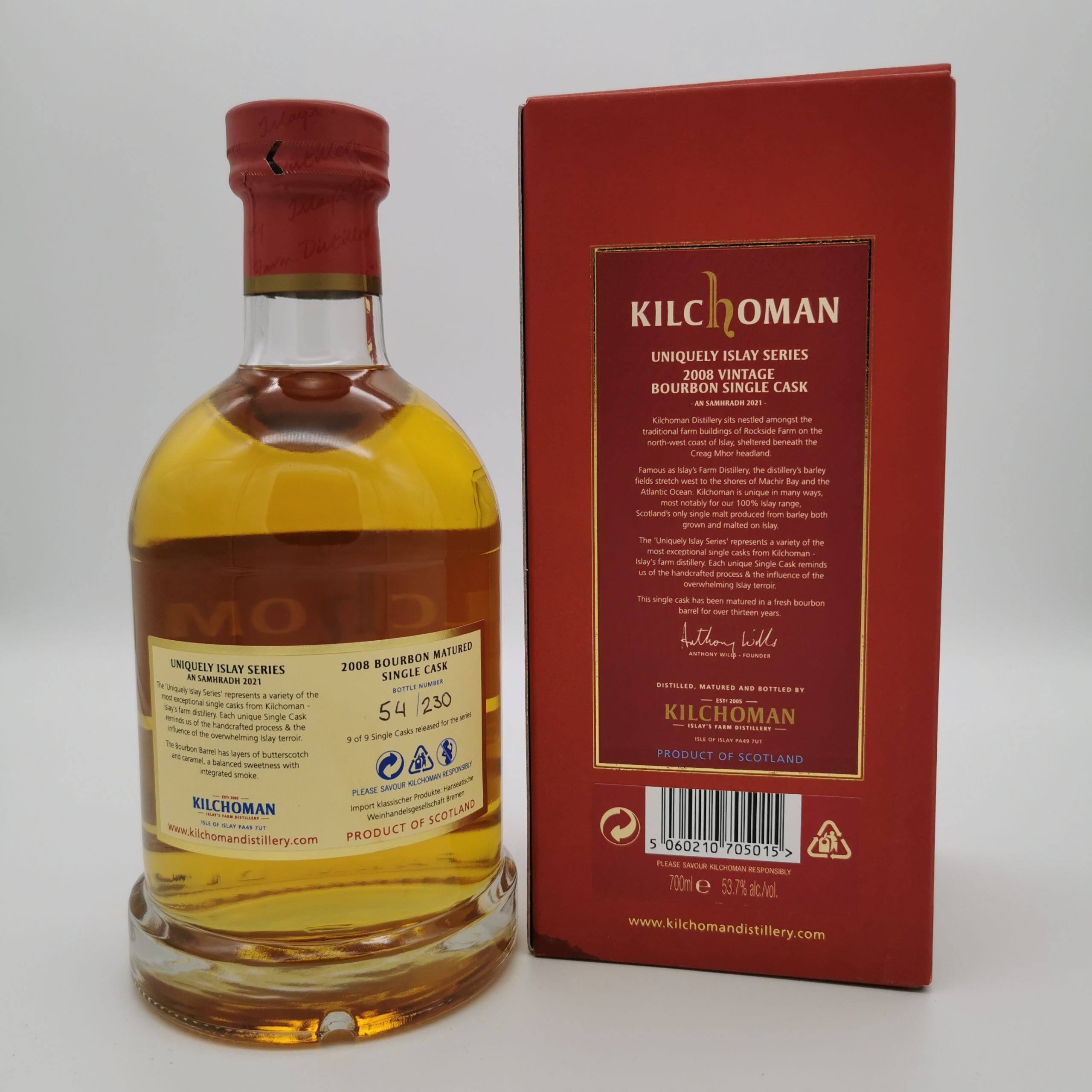 Kilchoman 2008 13 Jahre Fresh Bourbon Cask 124/2008 -An Samhradh 2021- 53,7%vol. 0,7L – Bild 3
